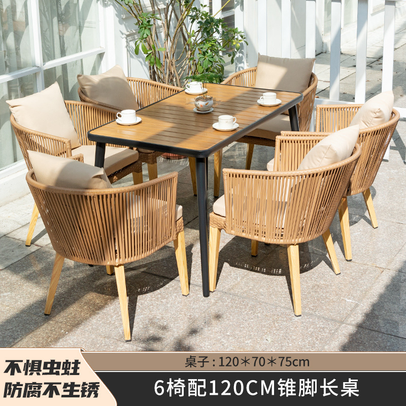 6 sillas con mesa larga de pie cónico de 120cm