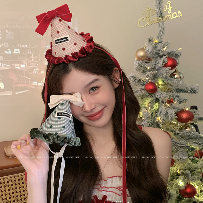 Ding-ding-ding~Velvet bow polka dot Christmas hat hairpin girl's…