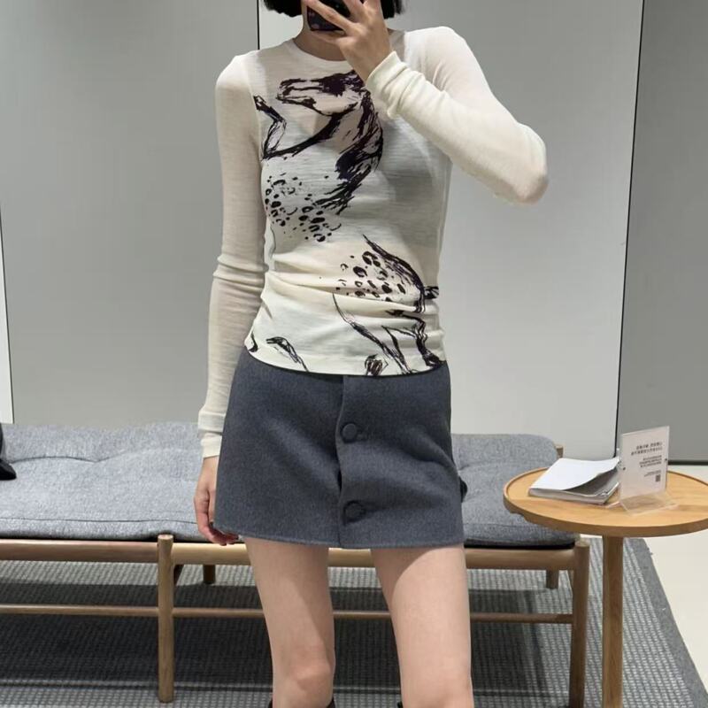 Cs Women's Clothing Printed Stretch T-Shirt Slim Fit Long Sleeve Finger Hole Wool Base Shirt for Women 1325546004
