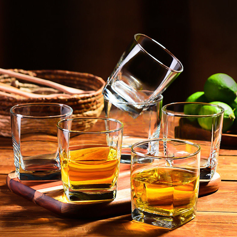 Whiskey glass square liquor glass glass water cup household transparent round milk cup juice cup octagonal beer cup