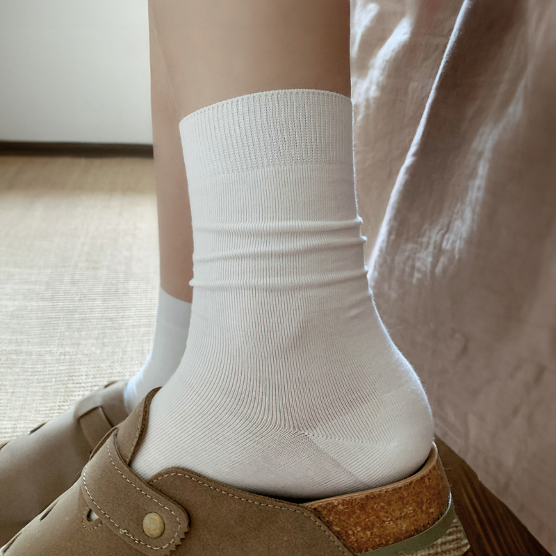 Basic Seamless Women's Mid-Calf Socks, Summer Thin Pure Cotton Maternity Socks, Simple Versatile Slouch Socks
