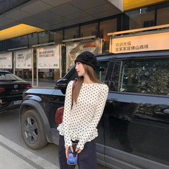 甜美风白色波点长袖春季荷叶边打底衫显瘦内搭上衣百搭修身长袖女