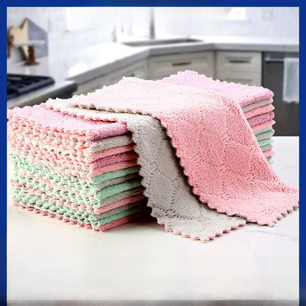 Coral Velvet Double-Sided Wear-Resistant Dish Towel, Thickened Magic Non-Marking Cleaning Cloth, Water Ripple Scouring Pad, Kitchen Supplies Wholesale