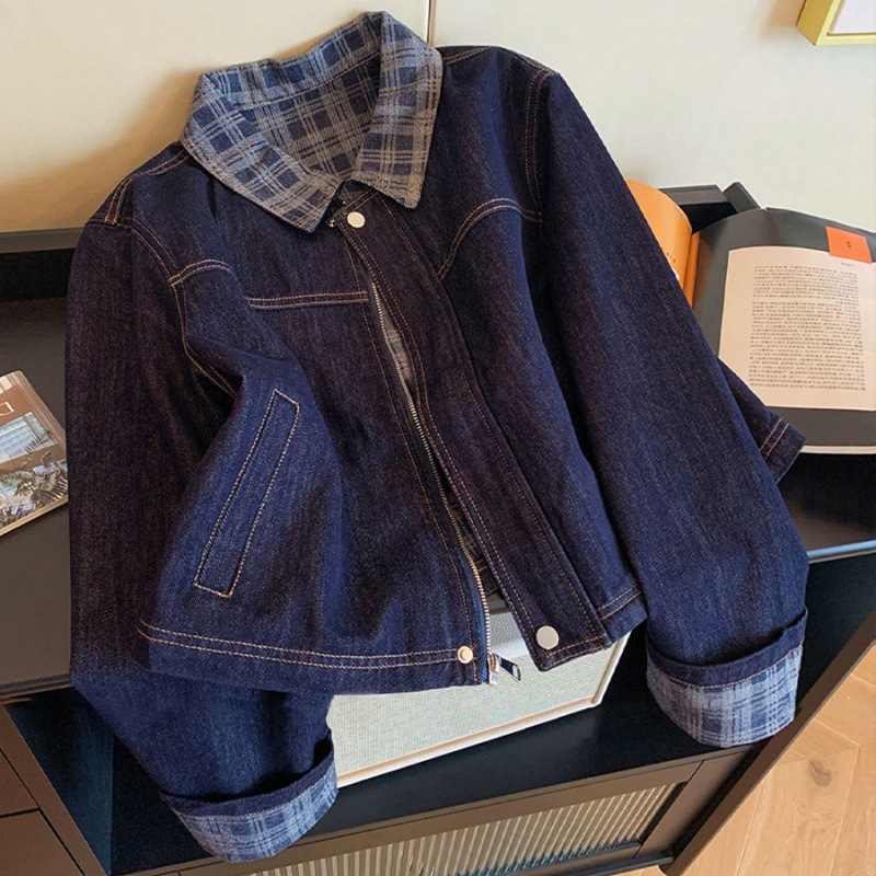 Chanel-Style Heavy Lace Floral Patchwork Denim Jacket for Women, Spring and Autumn, Slimming Versatile Jacket Top