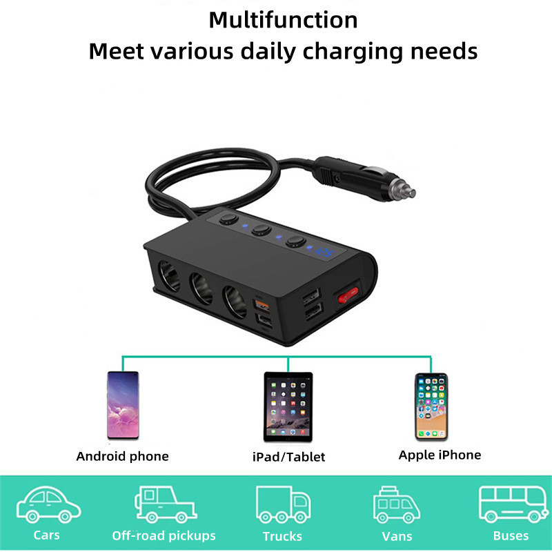 車載シガレット一モップ三帯スイッチ4usb180Wハイパワーqc3.0急速充電車載充電器|undefined