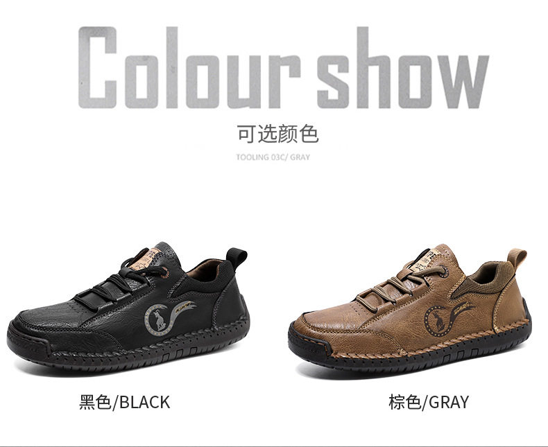 Giày lười nam da bò khâu thủ công, đế bằng, cổ thấp, form rộng — G2902 màu nâu, G2902 màu đen chi tiết 4