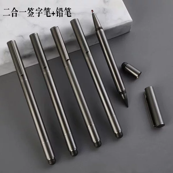 2-in-1 Metal Double-Headed Ballpoint Pen with Constant Pencil Corporate Logo Gift Pen Heavy Feel Business Signature Pen Office