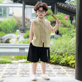 新中式男童礼服夏套装新款国风儿童汉服帅气男孩生日衣服唐装