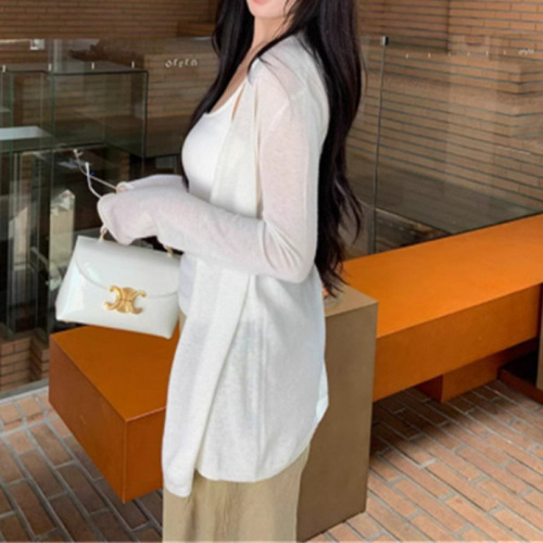 Long/medium-length spring and summer casual women's knit cardigan, thin pink top jacket, suitable for layering, new style