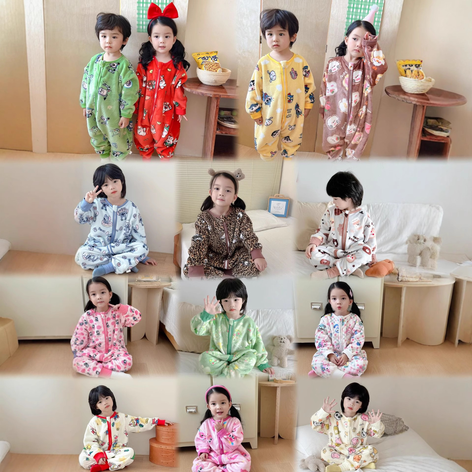 Autumn and Winter New Kidsren's Seamless Thickeneded Flannel Split-Leg Sleeping Bag Jumpsuit Anti-Kick Quilt (Drop Shipping)