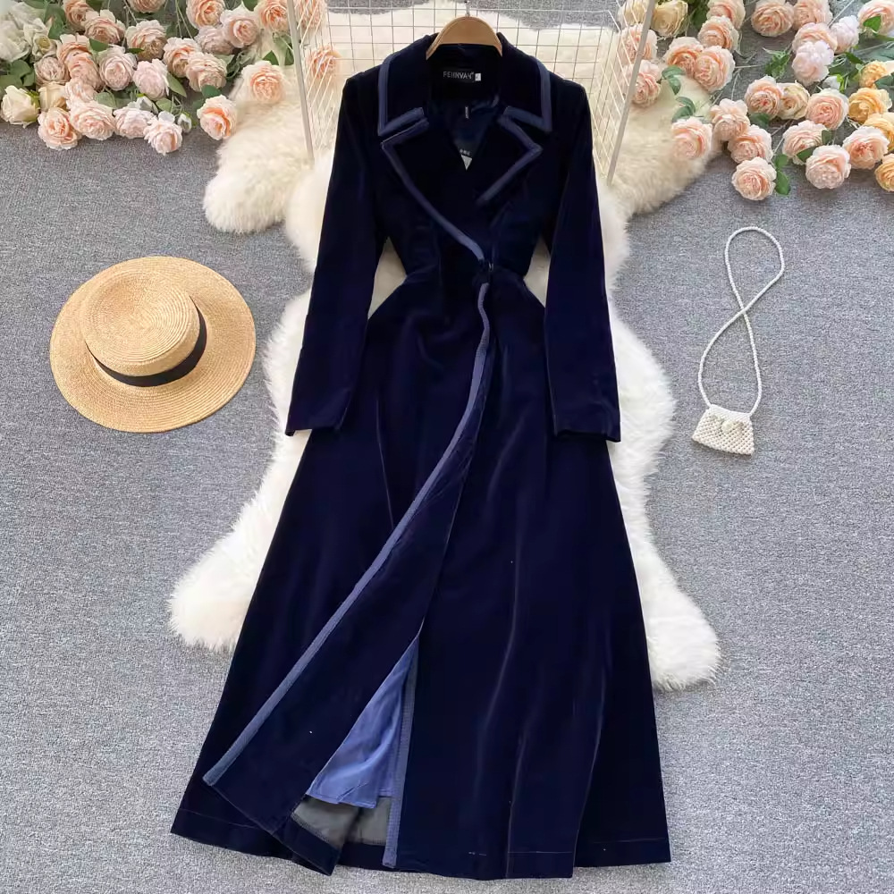 2025 Autumn and Winter New Style Lapel Long Windbreaker Women's Knee-Length Elegant Outwear Atmospheric Velvet Loose Slimming Outwear Trendy
