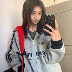 美式高街oversize三条杠宽松卫衣女秋冬2025新款学院风休闲外套潮