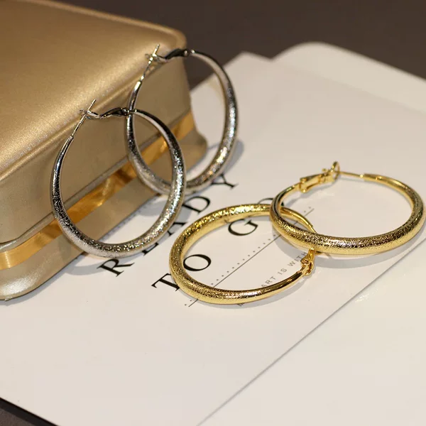 925 Silver Needle European and American Frosted Earrings Exaggerated Golden Circle Earrings Women's All-match Fashionable Personalized 44167