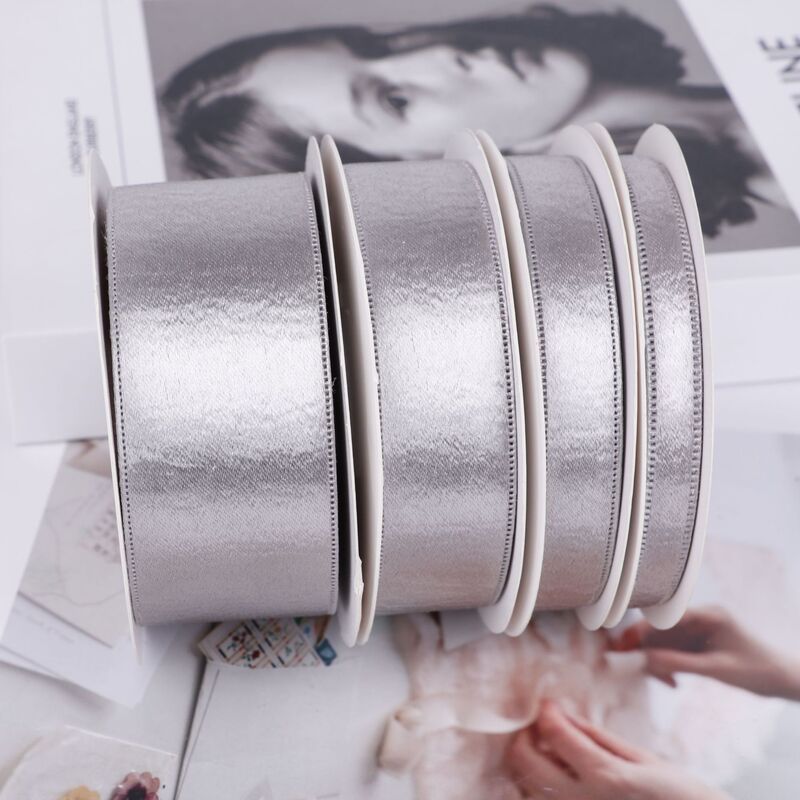Korean-Style Silver Double-Sided Glitter Ribbon, High-End Metallic Satin Bow Hair Accessory, Headwear, Clothing Accessories