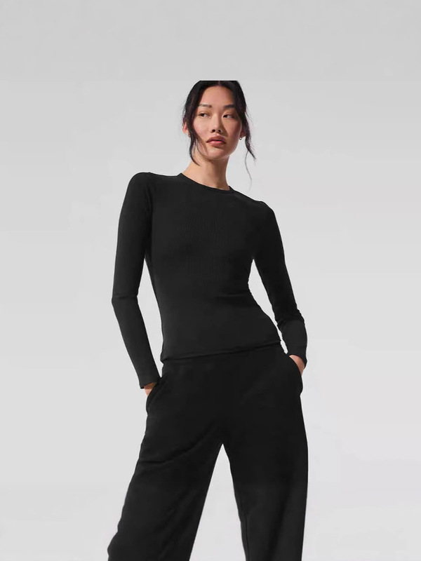 ヨガボトリングシャツ スリムラウンドネック ALO レディース リブモーダル長袖 長袖シャツ 快適|undefined