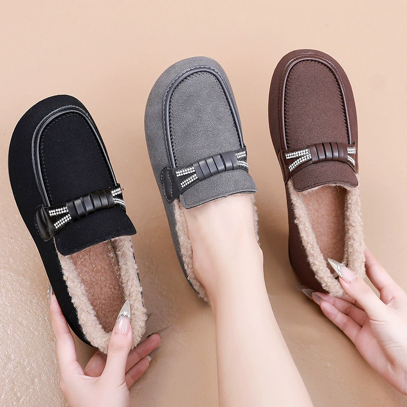 Зимой дикая модная бобовая обувь для женщин повседневная одежда плюс бархат теплая мягкая подошва