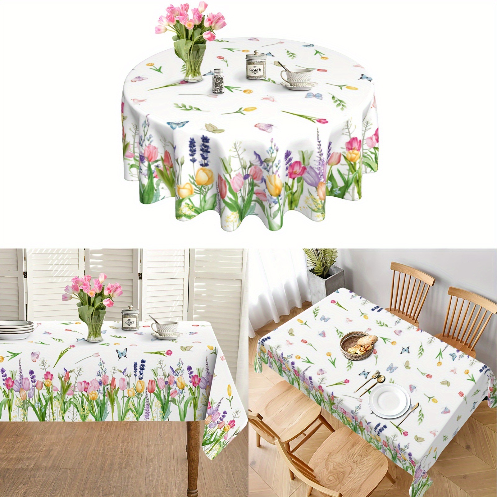 Cross-Border Hot-Selling Temu Tulip Flower Print Plant Series Tablecloth Dropshipping Jit Labeling Fresh Style