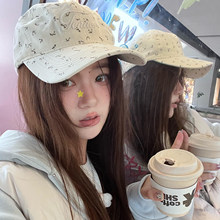 小众时髦小碎花字母刺绣棒球帽女春夏显脸小软顶百搭大头围鸭舌帽