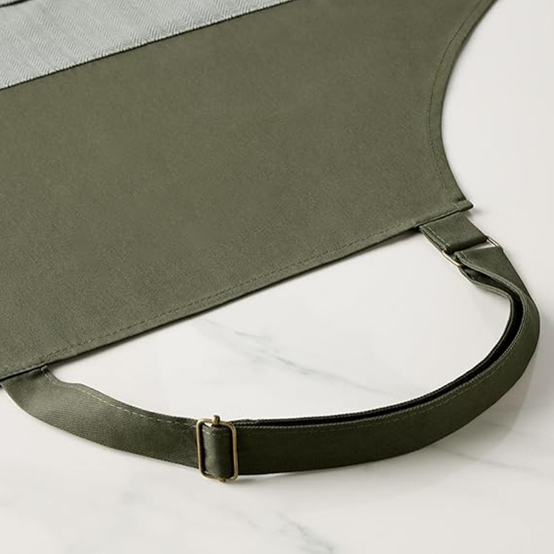 Nuevo delantal de lona transfronterizo logotipo personalizado empalme colgante color colgante café ropa de trabajo delantal de cocina doméstica