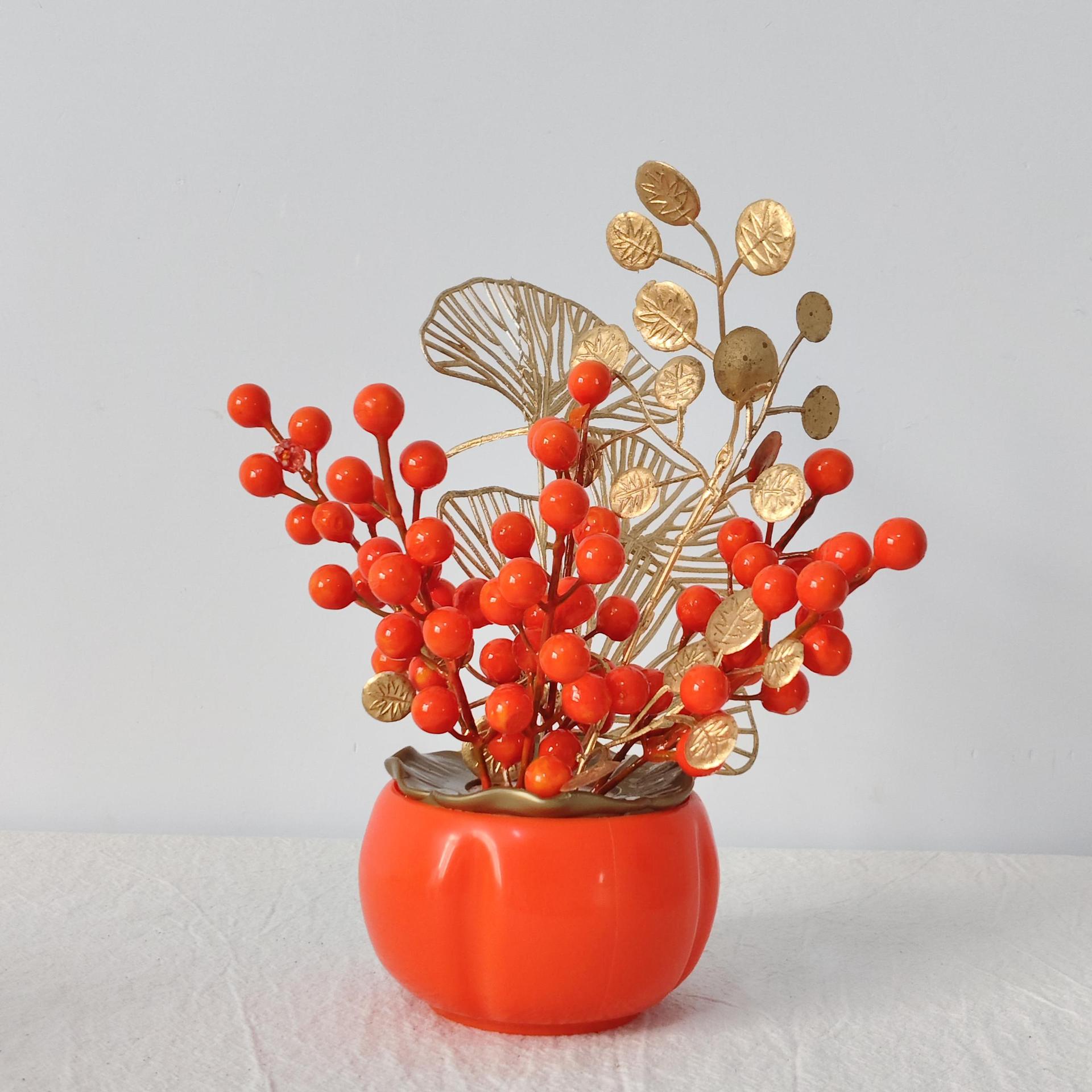 Flores de imitación de flores de fruta de riqueza de vacaciones de Año Nuevo decoración de casa de boda barril de caqui ornamentos de decoración de decoración