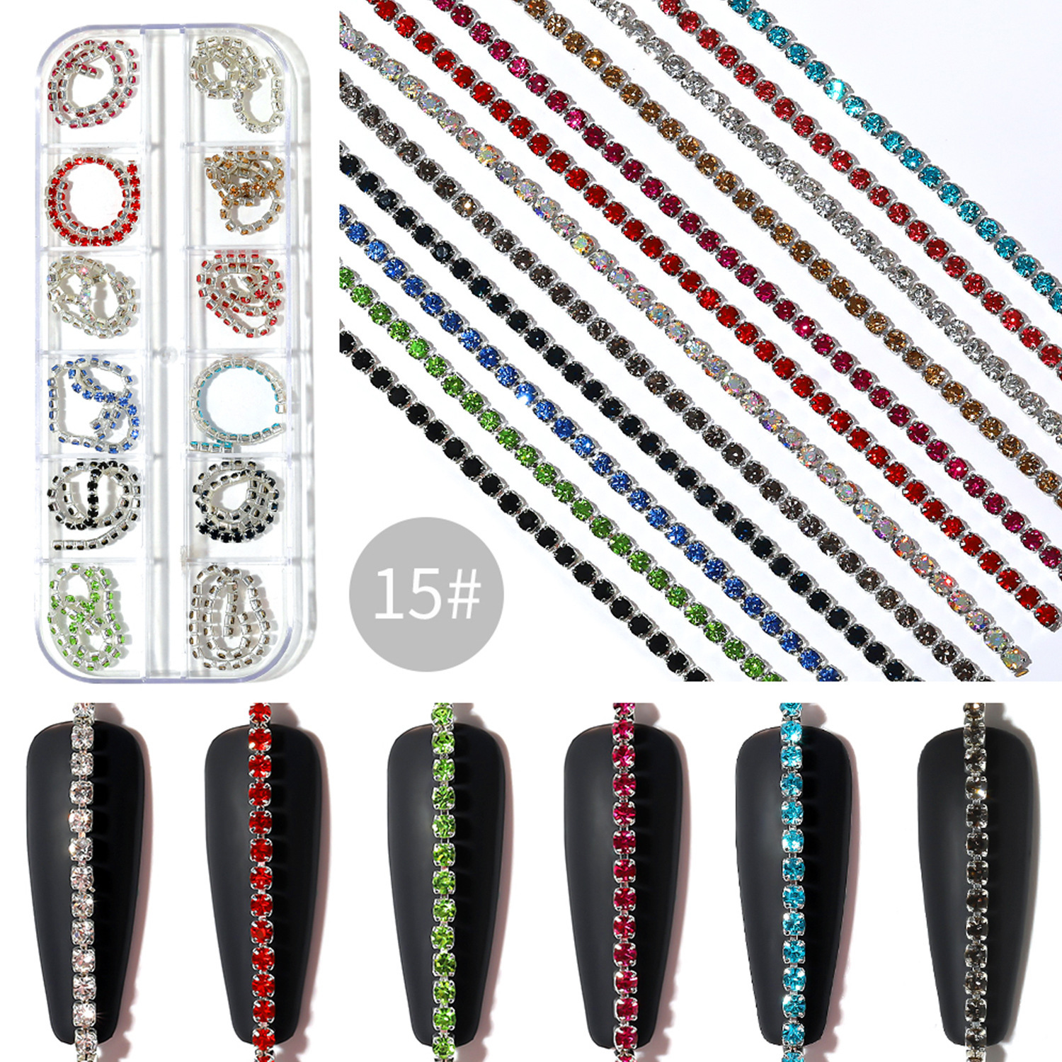 Nueva Venta caliente joyería de uñas ins pequeña cadena 12 en caja de oro y plata cuentas de acero DIY decorativo pegatinas de uñas cadena de metal