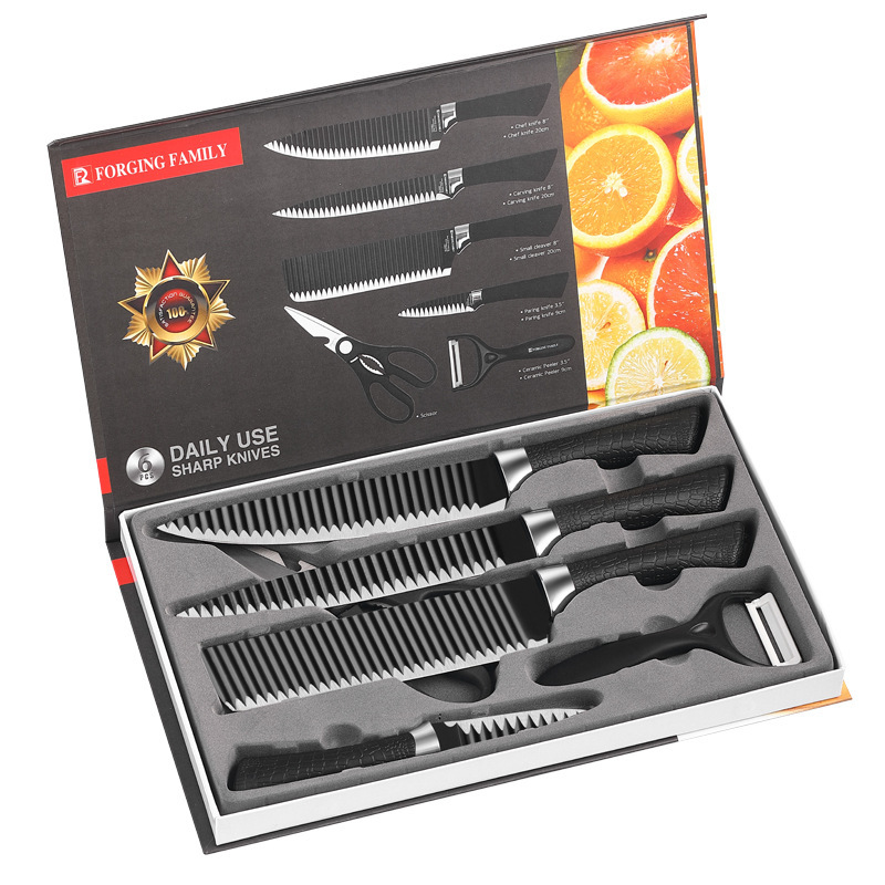 Cuchillo de acero inoxidable ondulado cuchillo de 6 piezas de cocina cuchillo de cuchillo de cuchillo de regalo