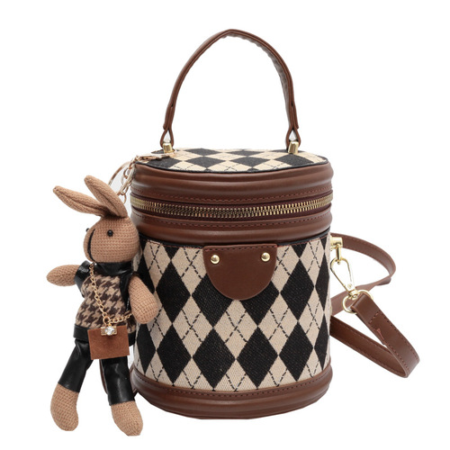 High-End Rhombus Bucket Bag Rhombus Retro Fashion Summer Exquisite Niche Design Women's Crossbody Bag Overseas