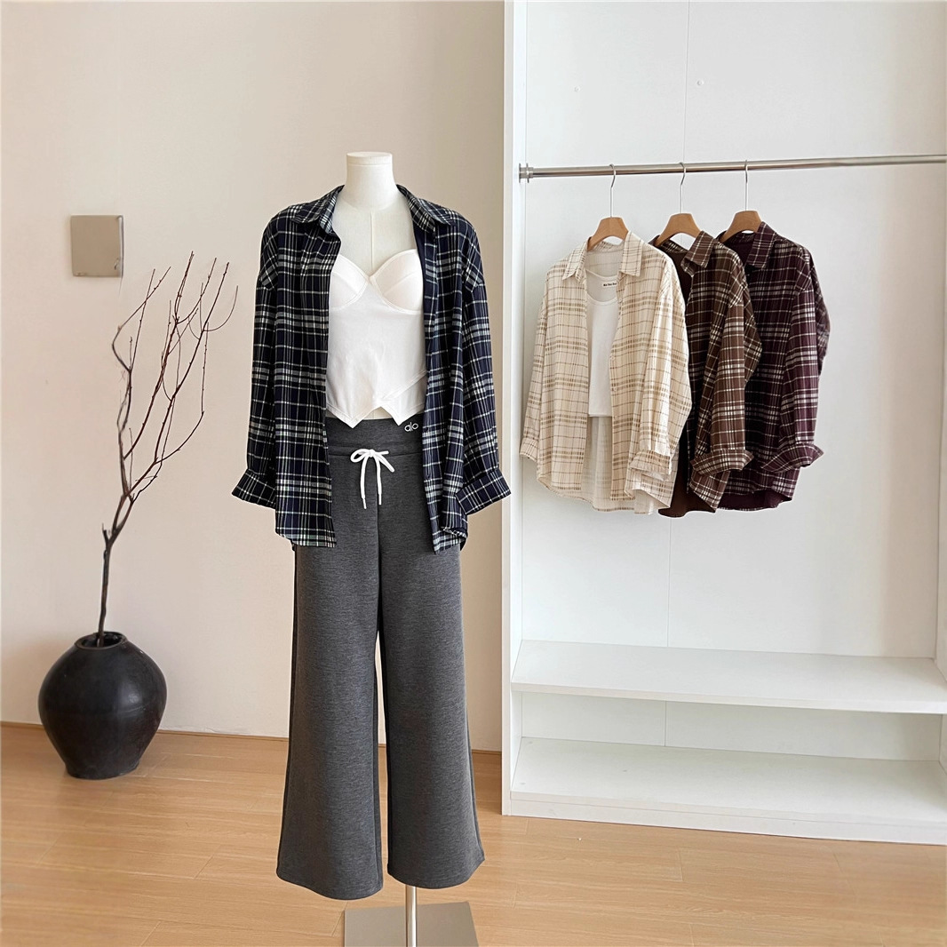 Blue Retro Plaid Shirt 2025 New Autum Women's Clothing [One Leaf Knows Autum] French Petty Bourgeoisie Top