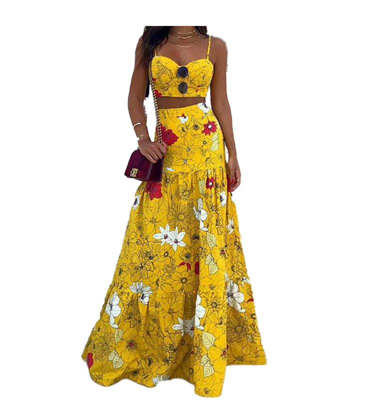 sexy high waist printed big swing long dress NSHHF53674