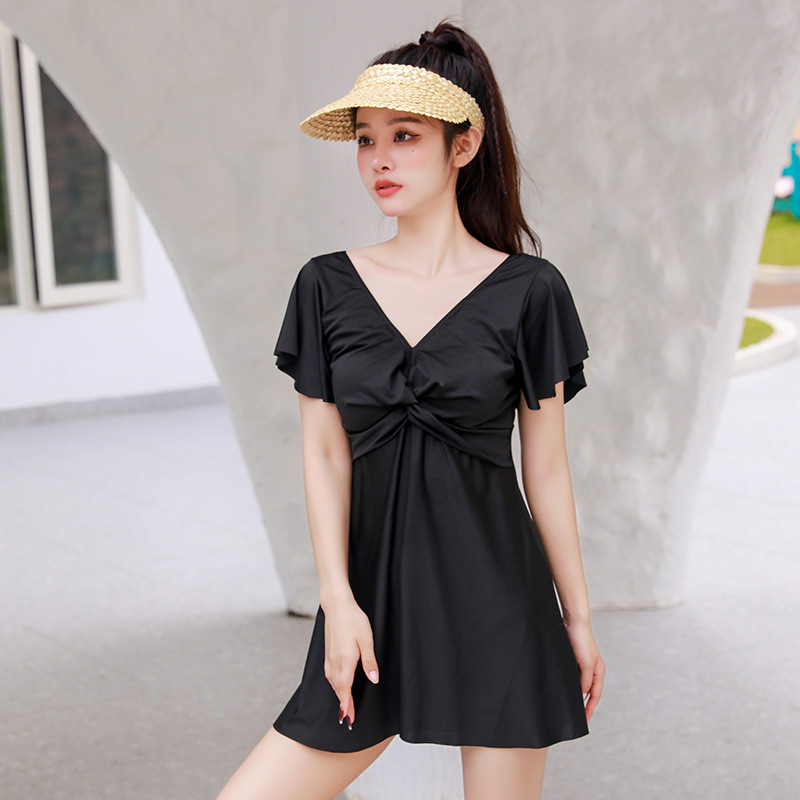 Traje de baño de talla grande chica gordita de las mujeres adelgazamiento traje de baño adelgazante color sólido vestido suelto de una pieza traje de baño de aguas termales