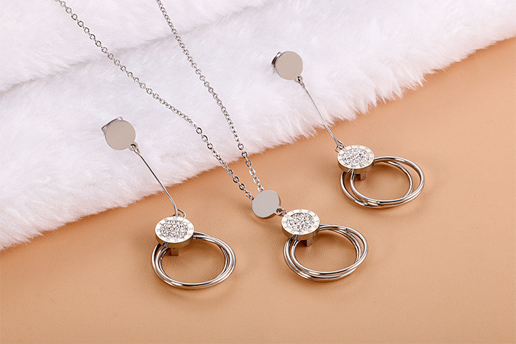 wholesale new style round multi-layer stainless steel necklace earring set Nihaojewelry
