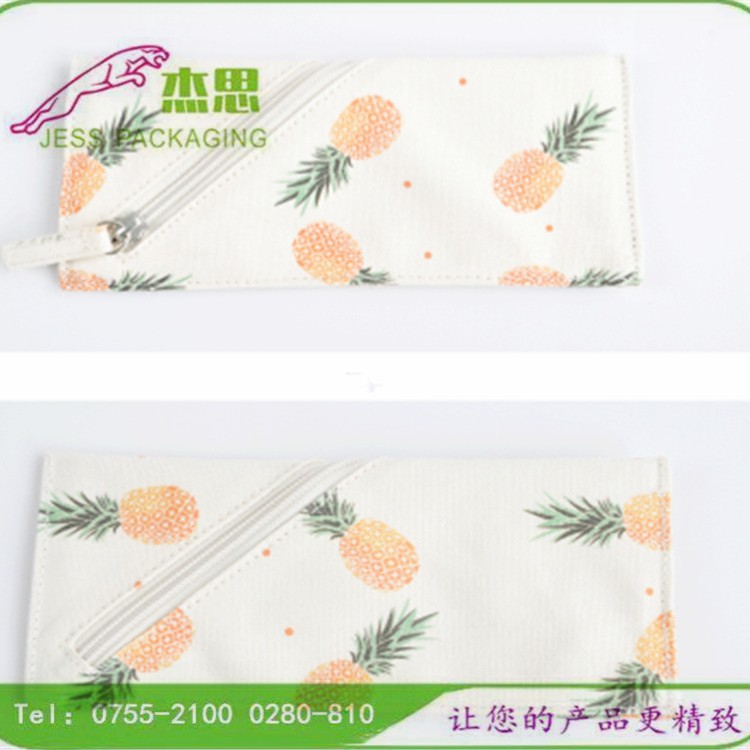 设计新款帆布简约创意斜跨拉链包 菠萝印花零钱包休闲手提包