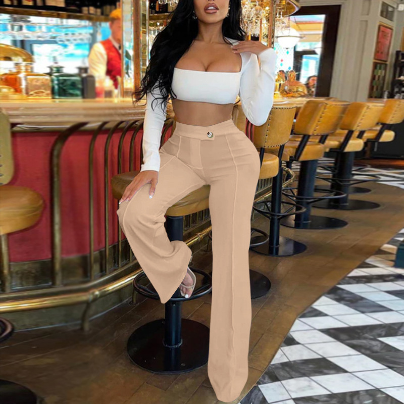 Vêtements pour femmes nouveaux pantalons décontractés automne nouveau tempérament pantalons évasés de transport polyvalents pantalons larges à la mode pour femmes_voghion.com