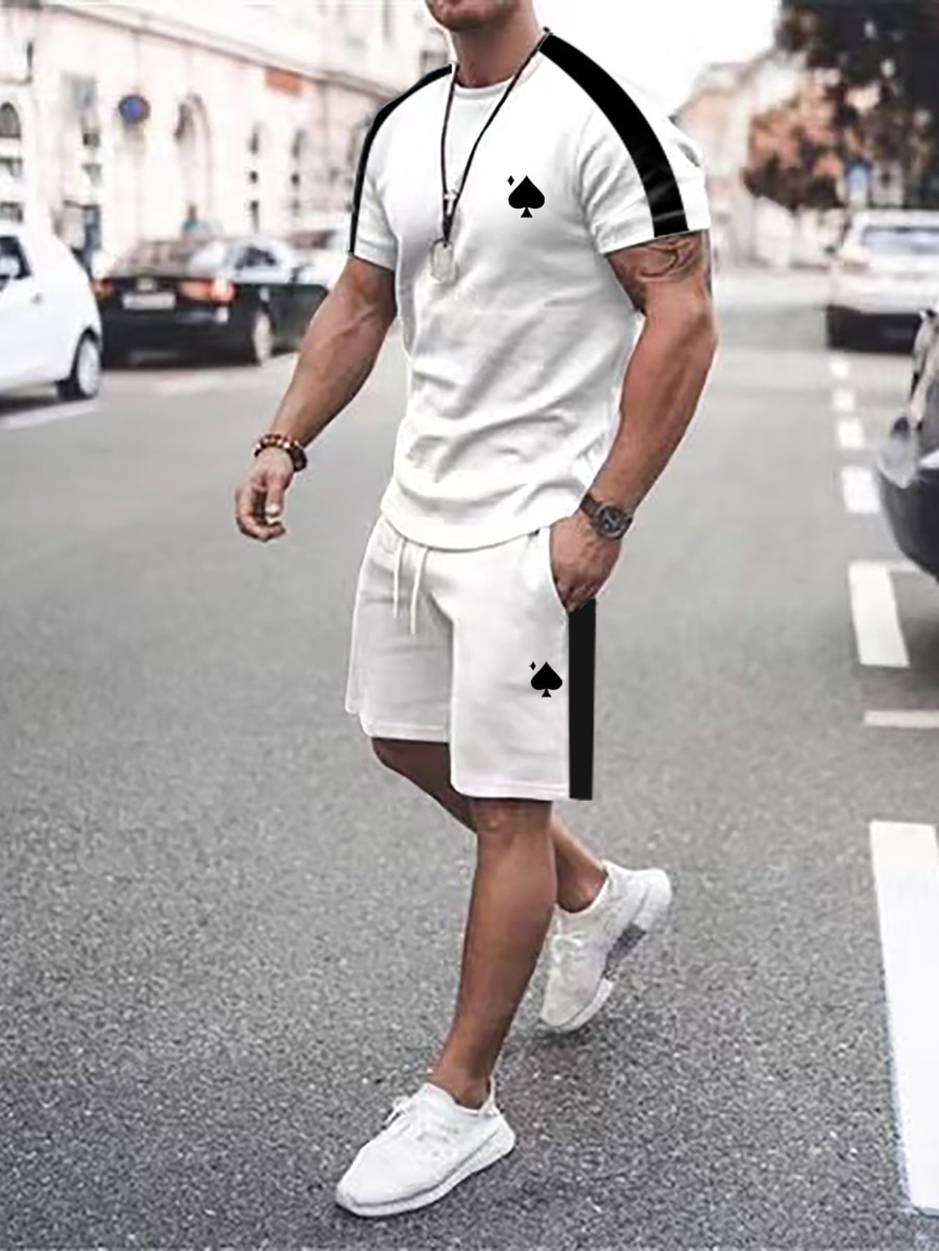 Comercio exterior europeo y americano Amazon 2025 nuevo estilo casual a juego de color manga corta cuello redondo camiseta pantalones cortos traje ME5 MA04