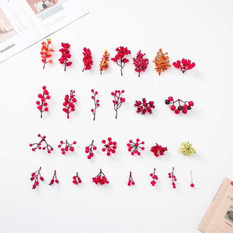 Factory Simulation Holly Fruit Fortune Fruit Spring Festival Red Fruit Flower Decoration Red Berry Bucket Flower Decoration Props