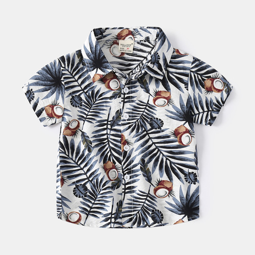 Summer boys' Hawaiian short-sleeved shirts, soft and comfortable shirts wholesale, casual short-sleeved shirts for small and medium-sized children