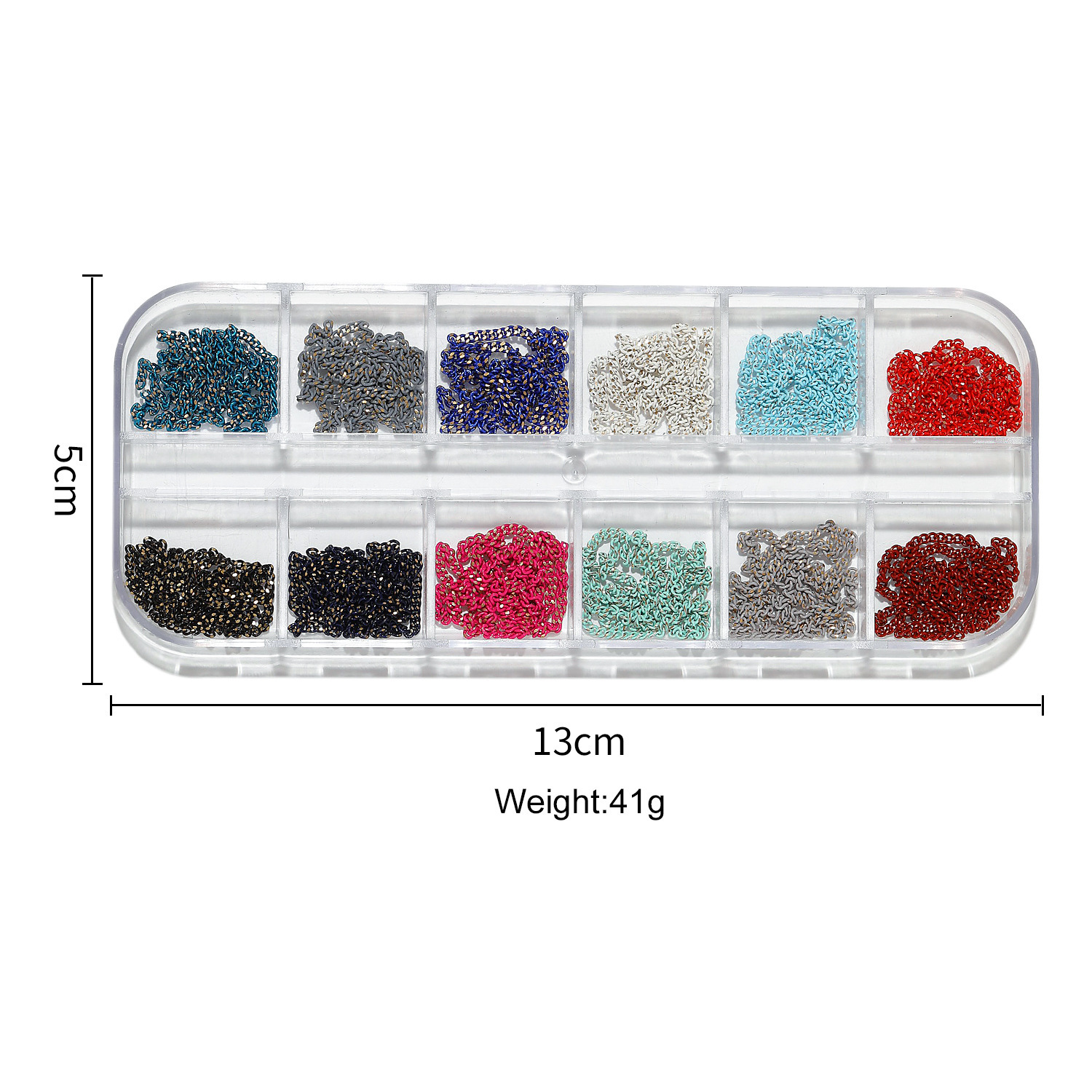 Nueva Venta caliente joyería de uñas ins pequeña cadena 12 en caja de oro y plata cuentas de acero DIY decorativo pegatinas de uñas cadena de metal