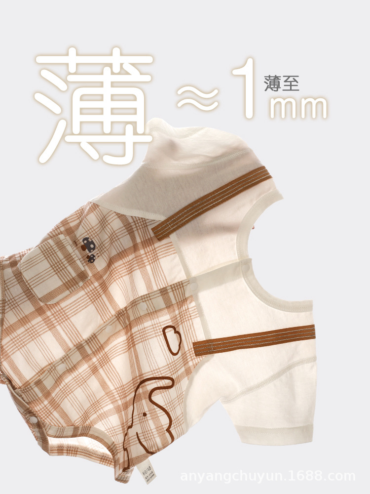 Ropa de bebé algodón de verano clase A sin hueso mangas cortas bolsa de triángulo chaqueta de cuello redondo ropa de bebé de un mes pequeño niño