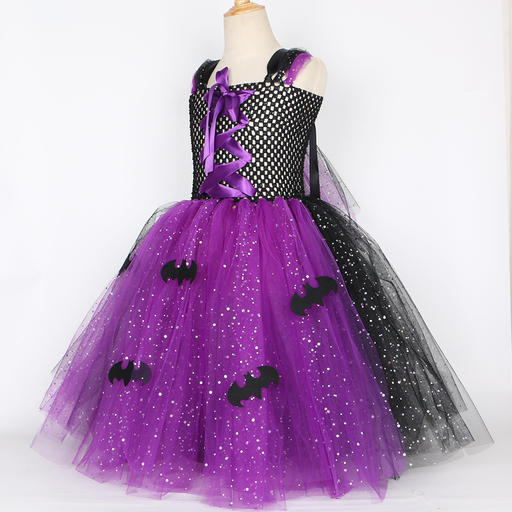 Baby Girls' Clothing long dress for girls sequined mesh tulle skirt bat witch role play_voghion.com