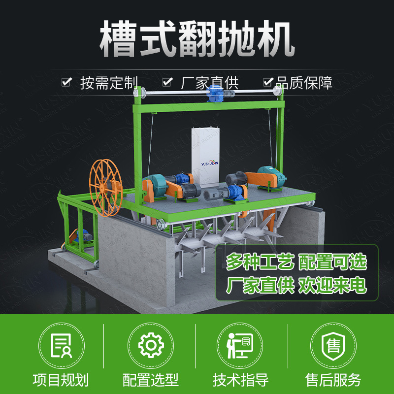 小型鸡粪有机肥生产线设备 3-6米跨度槽式翻抛机 有机肥发酵设备