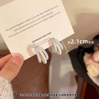 925银针复古冷淡风时髦个性耳环三层C形蓝色滴釉高级感耳圈耳饰女