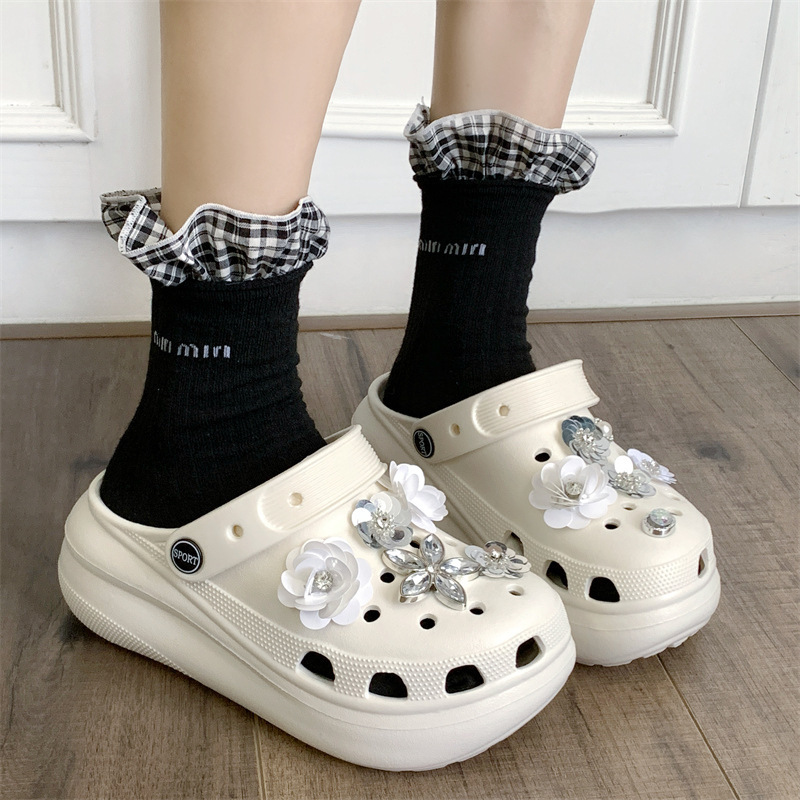 Puff Yamamoto Flower Cave Shoes Women's Summer New Cute Thick Sole Dung Feeling Heightened Non-slip Baotou Sandals