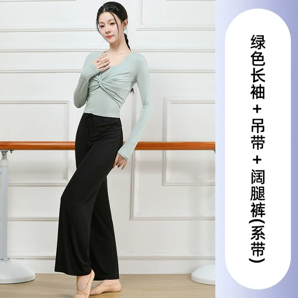 Green long-sleeve, trousers, lifting effect