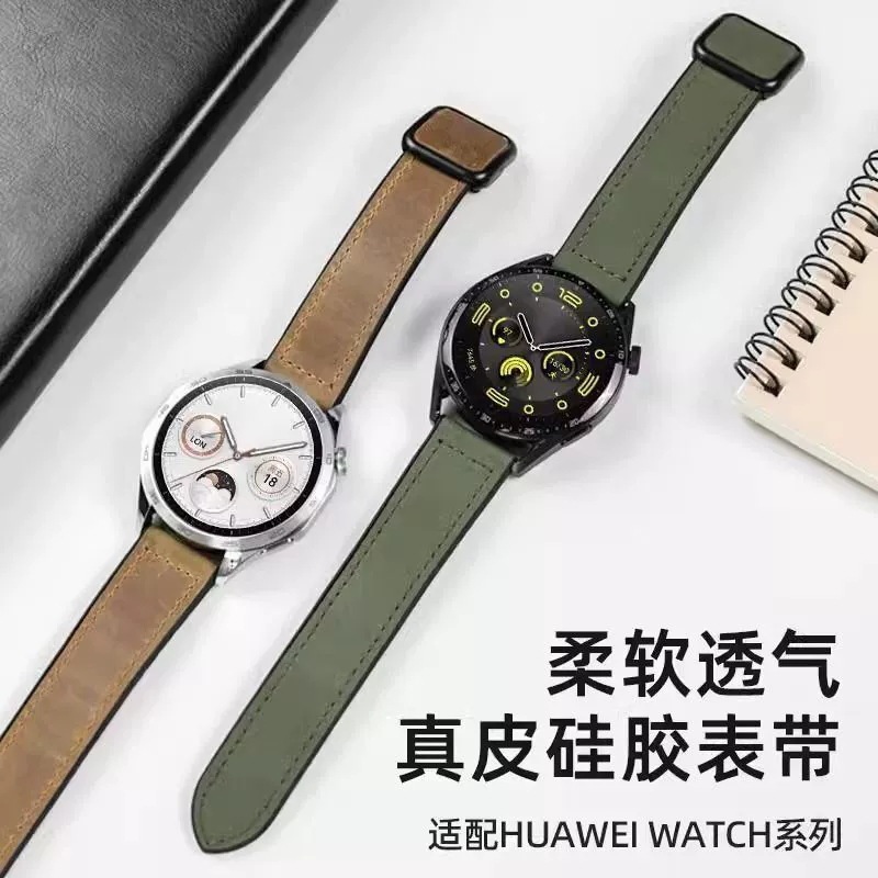For Huawei Watch GT5 Xiaomi S4 Watch Crazy Horse Pattern Folding Magnetic Square Buckle Silicone Leather Strap