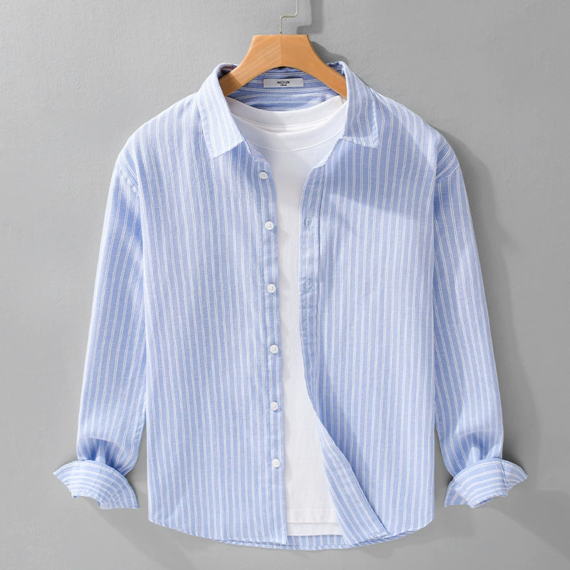 Весенне-осенняя мужская простая рубашка в полоску с длинными рукавами, модная повседневная свободная популярная молодежная универсальная мужская рубашка 9917