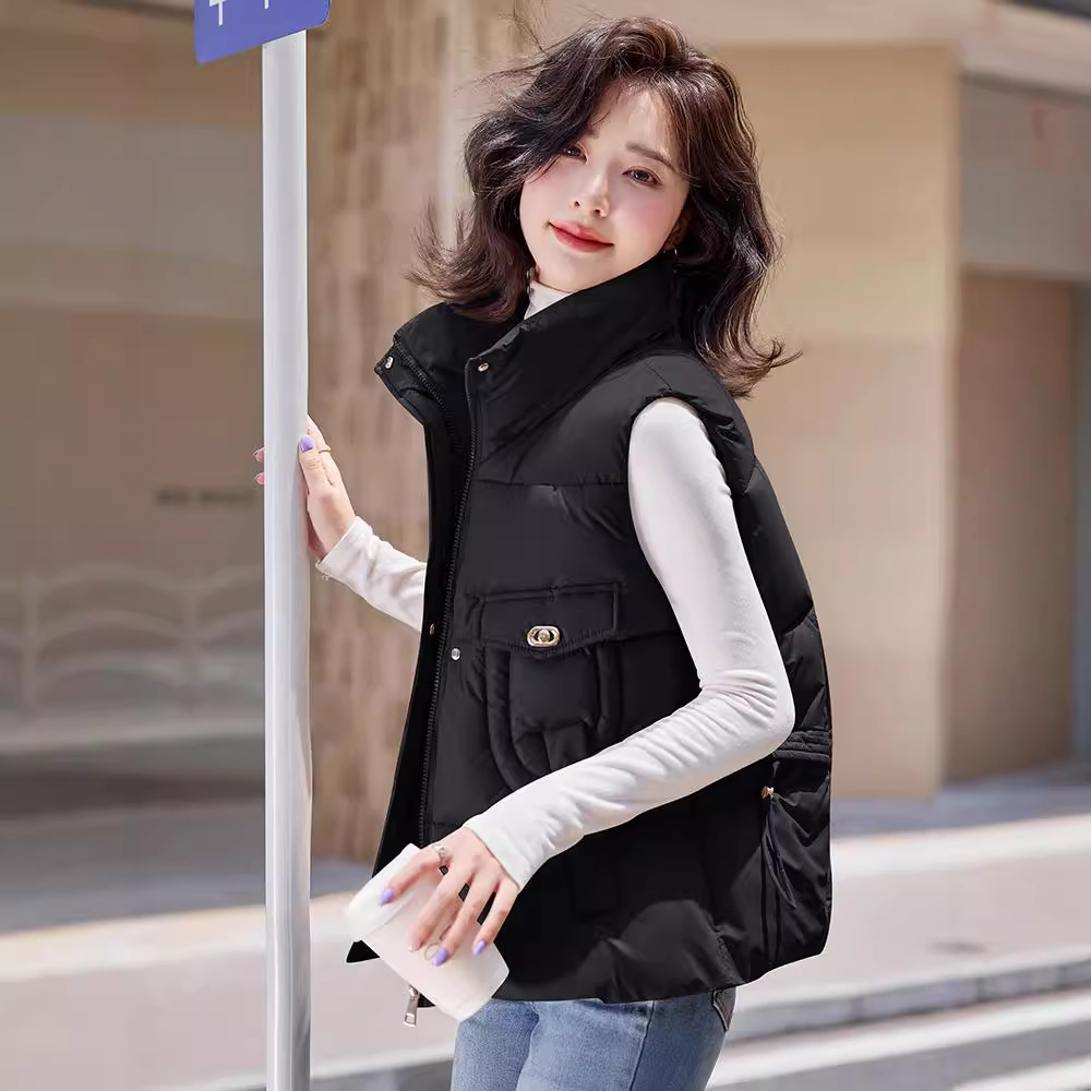 Chaqueta de chaleco de algodón de plumón para mujeres 2024 otoño y invierno nuevo corto suelto y delgado con hombros gruesos chaleco clip