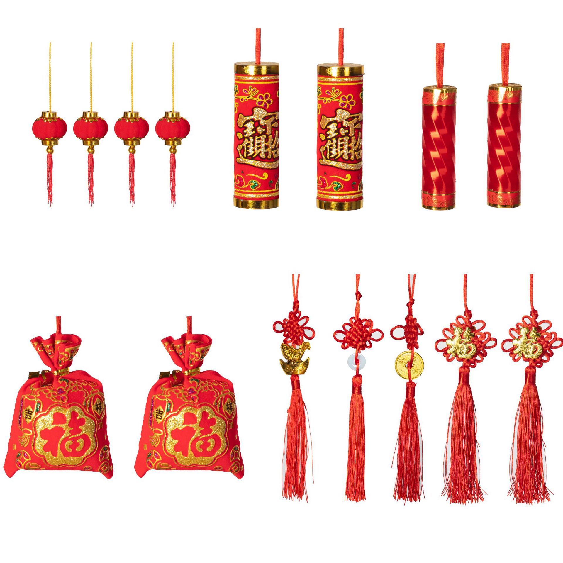 新年挂饰春节挂件过年小饰品鞭炮福袋 小灯笼中国结福字元宝批发