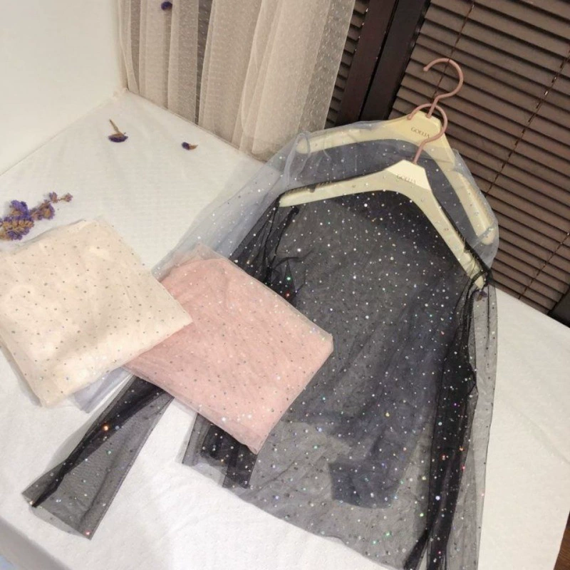 2023 сексуальная прозрачная сетка нижняя рубашка женская длинная рубашка с блестками с дикими кружевными рубашками