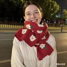 红色圣诞围巾女冬季保暖针织毛线围脖情侣圣诞节礼物情侣围巾