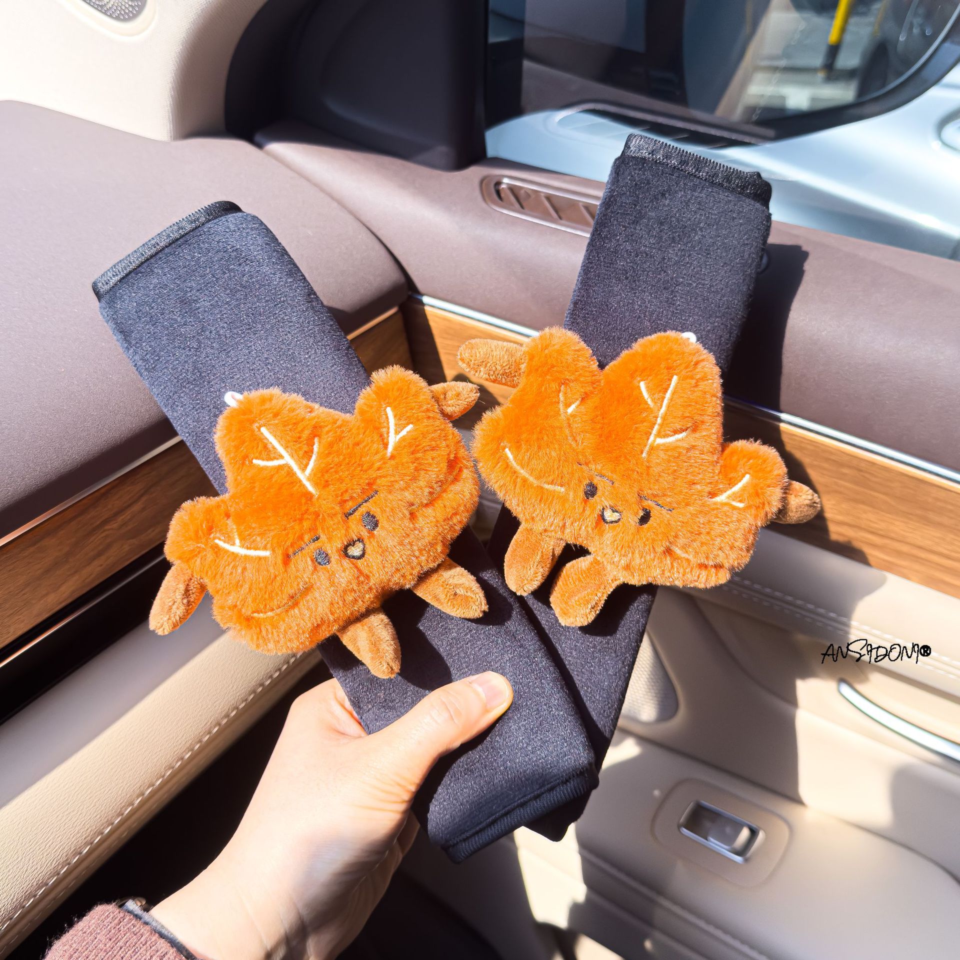 Yuzu and Sycamore Leaf Car Seatbelt Shoulder Pads, Car Seatbelt Covers, Car Interior Decoration Items, Cute Ornaments
